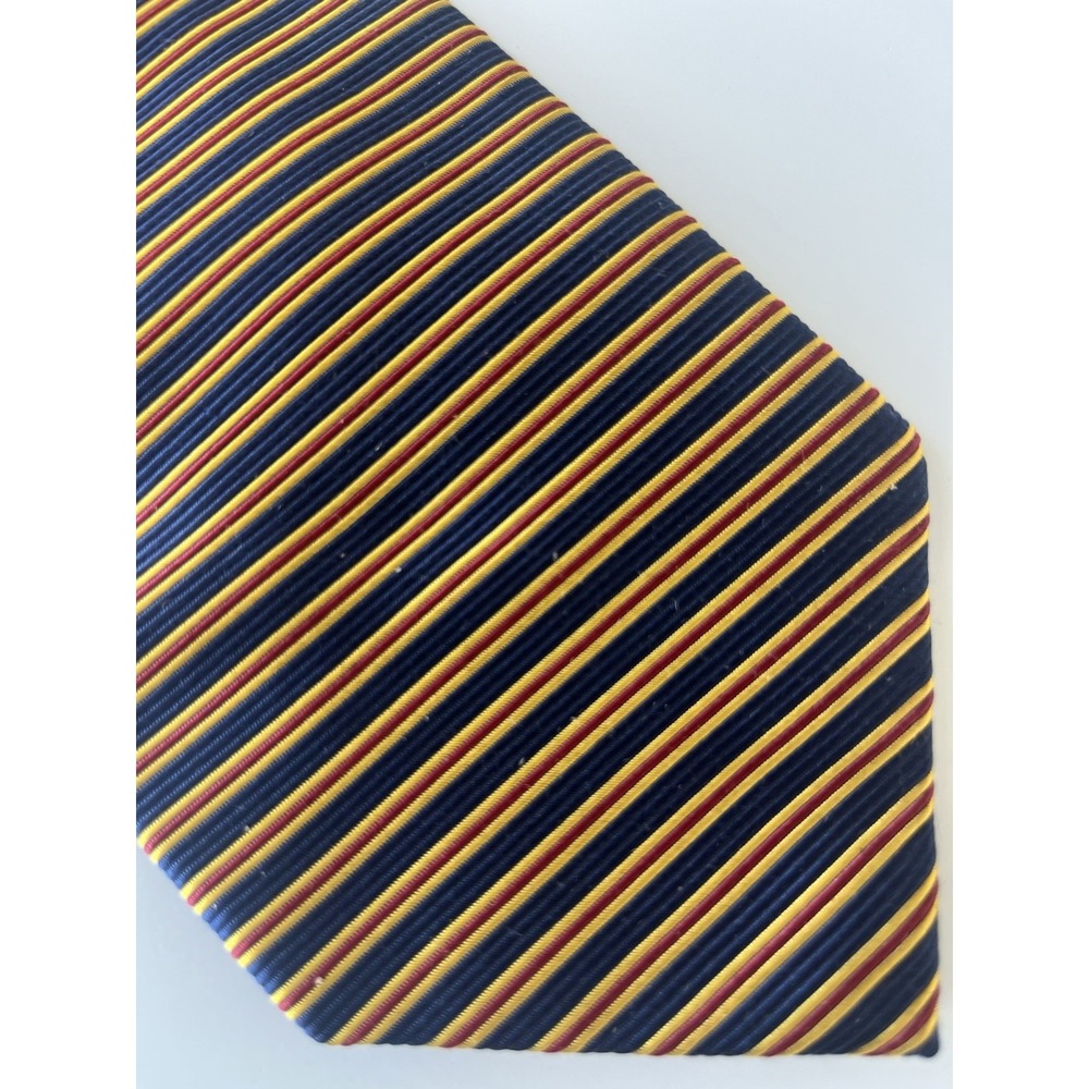 Brooks Brothers Makers Silk USA Made Tie Blue Yellow Striped Short 56"X 3/3/4"